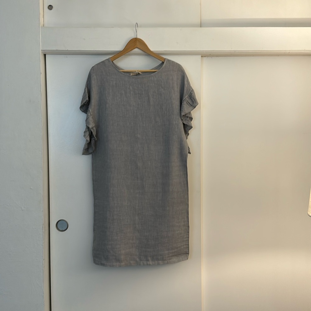Lands Downunder  New Linen Dress Ruffed Cap Sleeve